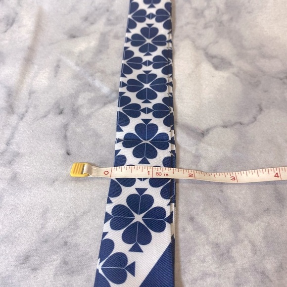 Kate Spade Silk Rectangle Scarf, Purple Geometric Satin Print, Logo Accent - NEW - Picture 6 of 9